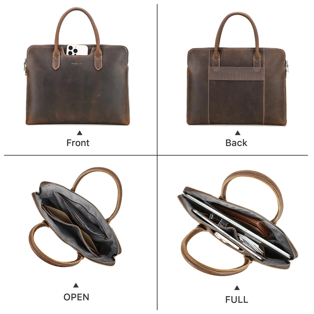 Sacoche ordinateur cuir homme extra-plate avec passant trolley