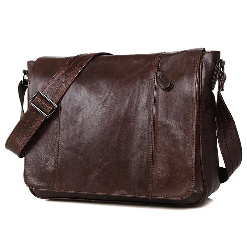Sac ordinateur cuir homme : besace en cuir véritable ciré à rabat