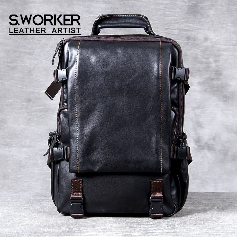 Sac à dos ordinateur cuir de vache noir, 14 ou 16 pouces