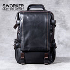 Sac à dos ordinateur cuir de vache noir, 14 ou 16 pouces