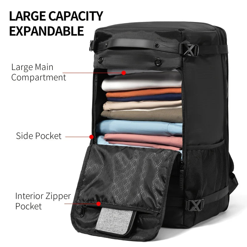 Sac à dos ordinateur de voyage extensible, grande ouverture frontale
