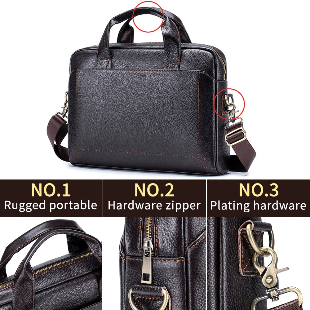 Sacoche ordinateur cuir homme 15 pouces, cuir grainé à bandoulière