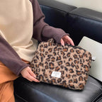 Pochette ordinateur femme léopard en peluche, de 13,3 à 16 pouces