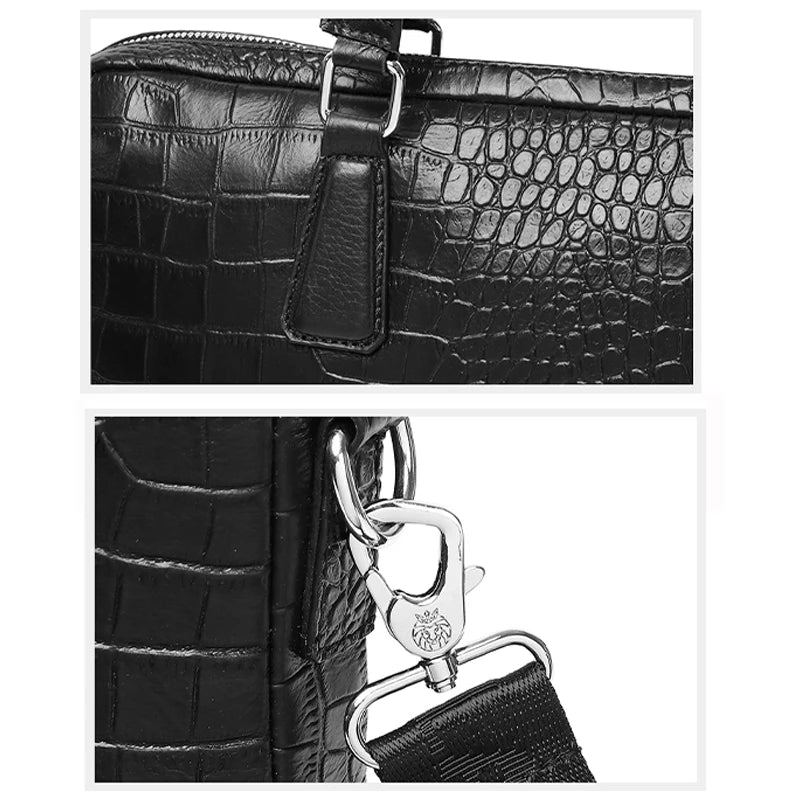 Sacoche ordinateur cuir homme effet croco, jusqu'à 15,6 pouces