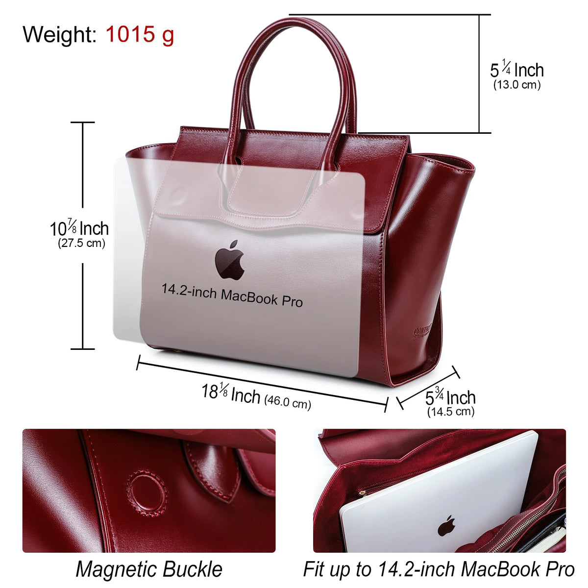 Sac ordinateur cuir femme 14 pouces à rabat, cuir de vache huilé