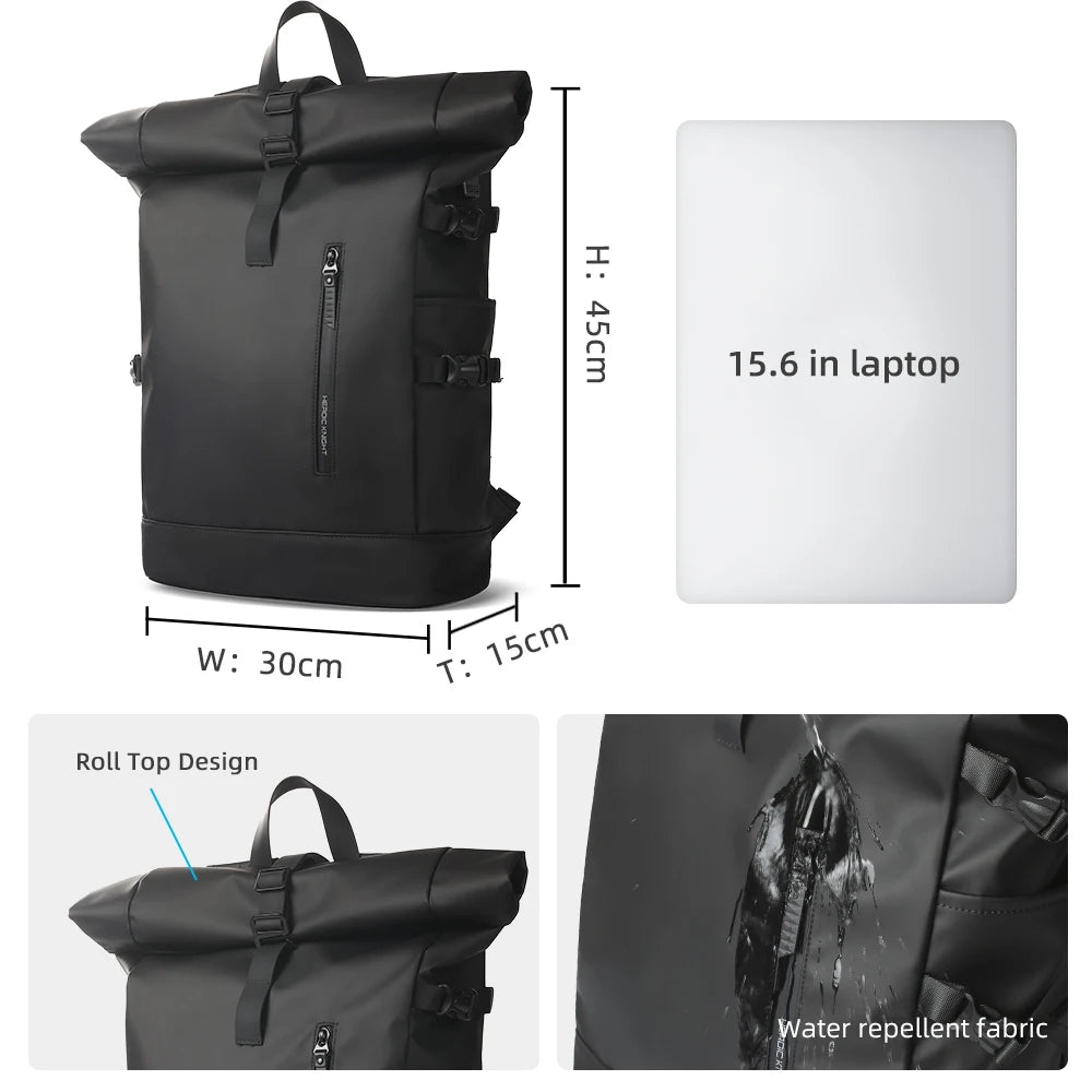 Sac à dos ordinateur 15,6 pouces roll-top extensible, port USB