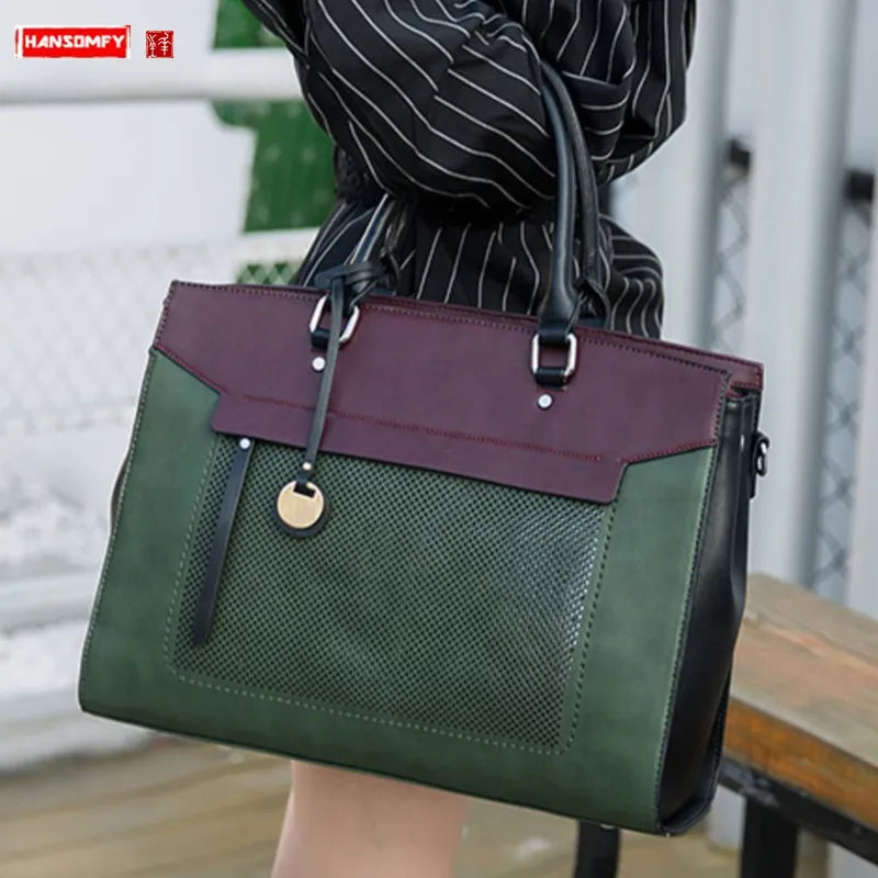 Sac ordinateur femme 14 pouces, bicolore vert et bordeaux