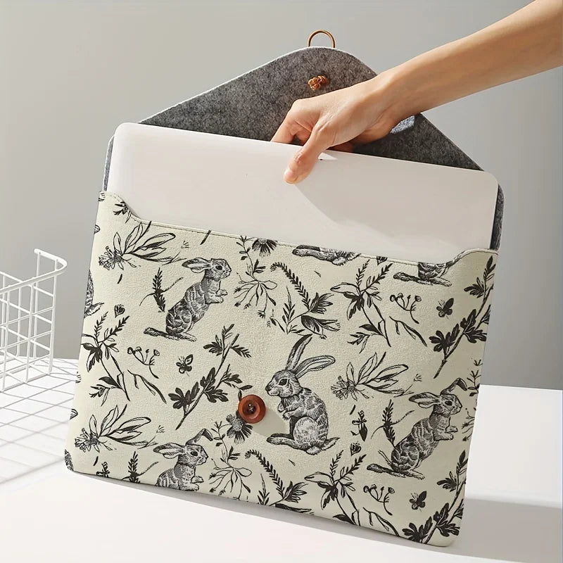 Housse ordinateur 13 pouces enveloppe, imprimé lapins sur fond crème