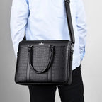 Sacoche ordinateur cuir homme effet croco, 14 pouces, noire