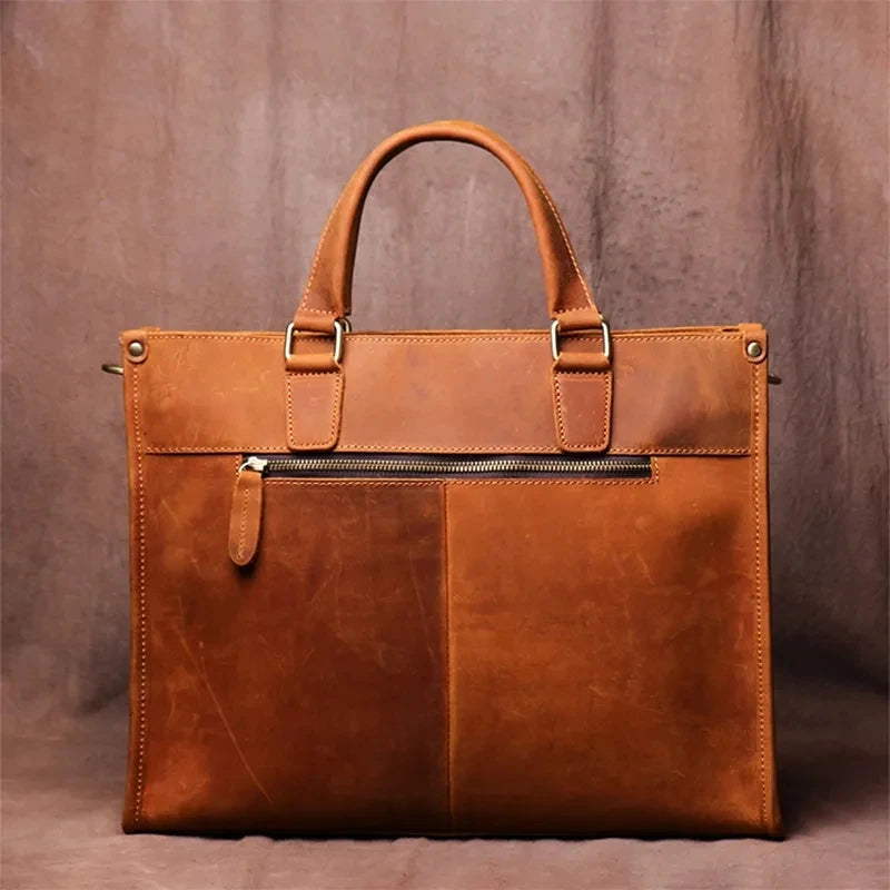 Sacoche ordinateur cuir homme 15,4 pouces, deux poches avant zippées