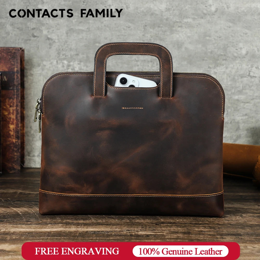 Sacoche ordinateur cuir 13 pouces extra-plate, poignées rentrantes