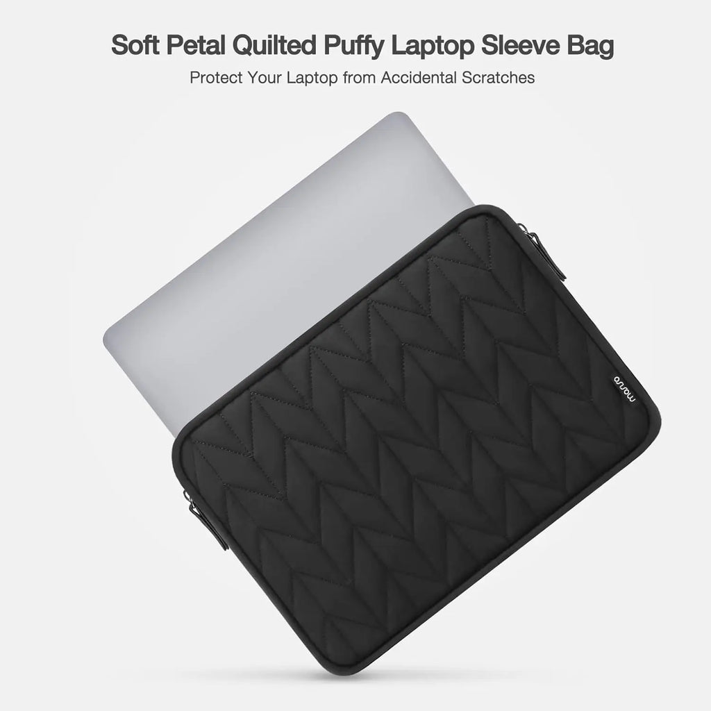 Pochette ordinateur noire matelassée en chevrons, 13 à 14 pouces