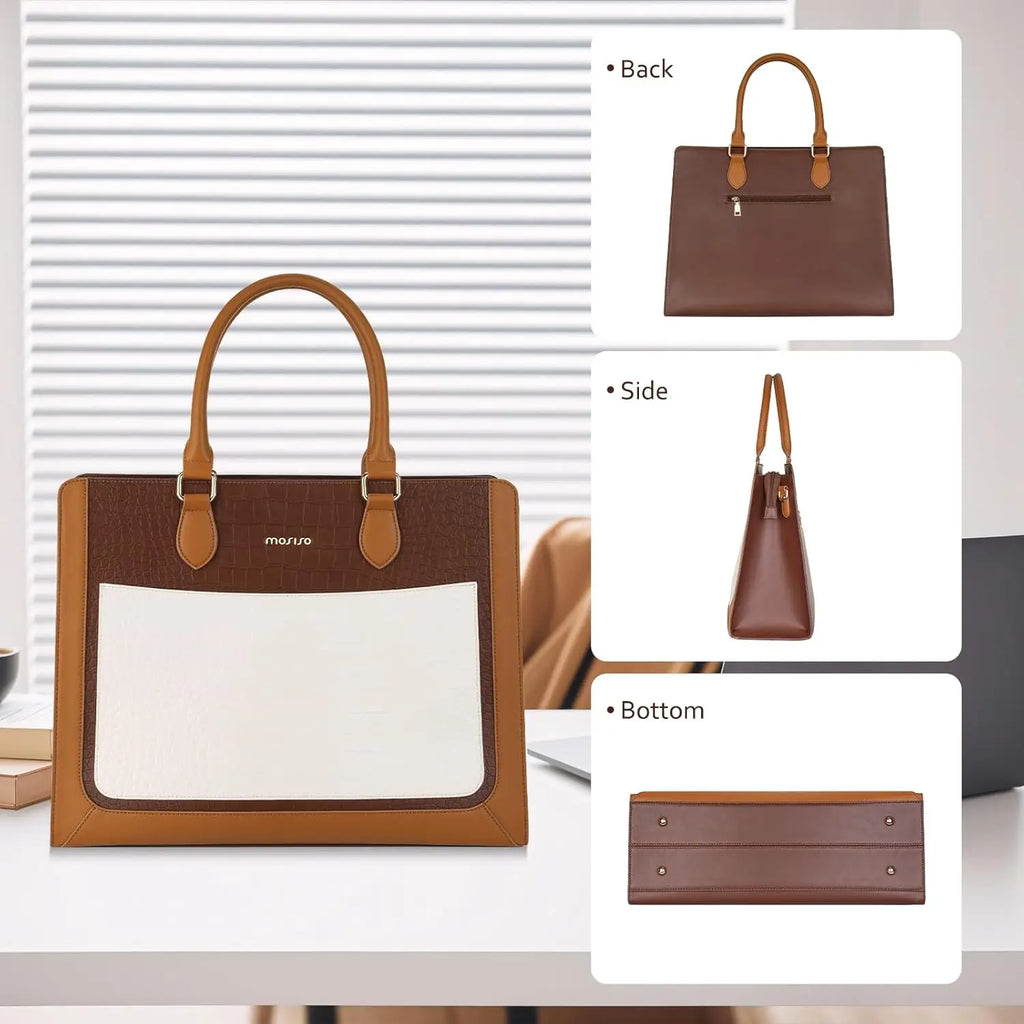 Sac ordinateur femme cabas simili cuir façon croco, 15,6 pouces