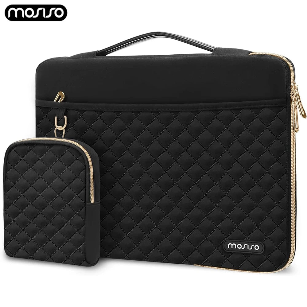 Pochette ordinateur 13 et 14 pouces matelassée noire, trousse incluse