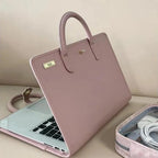 Pochette ordinateur femme rose en simili cuir à deux poignées