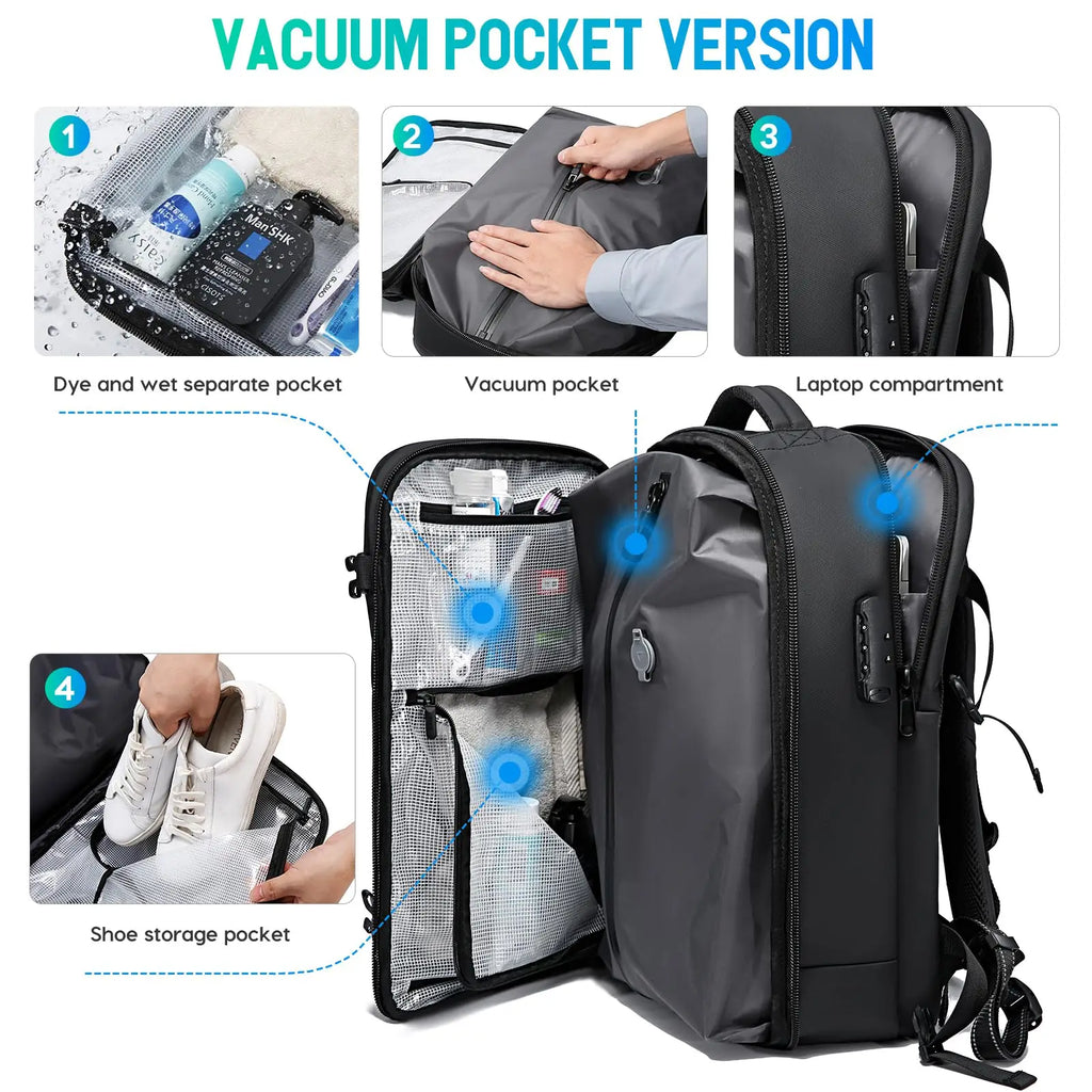 Sac à dos ordinateur 16 pouces antivol à compression sous vide