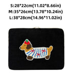 Pochette ordinateur femme en velours côtelé, écusson teckel