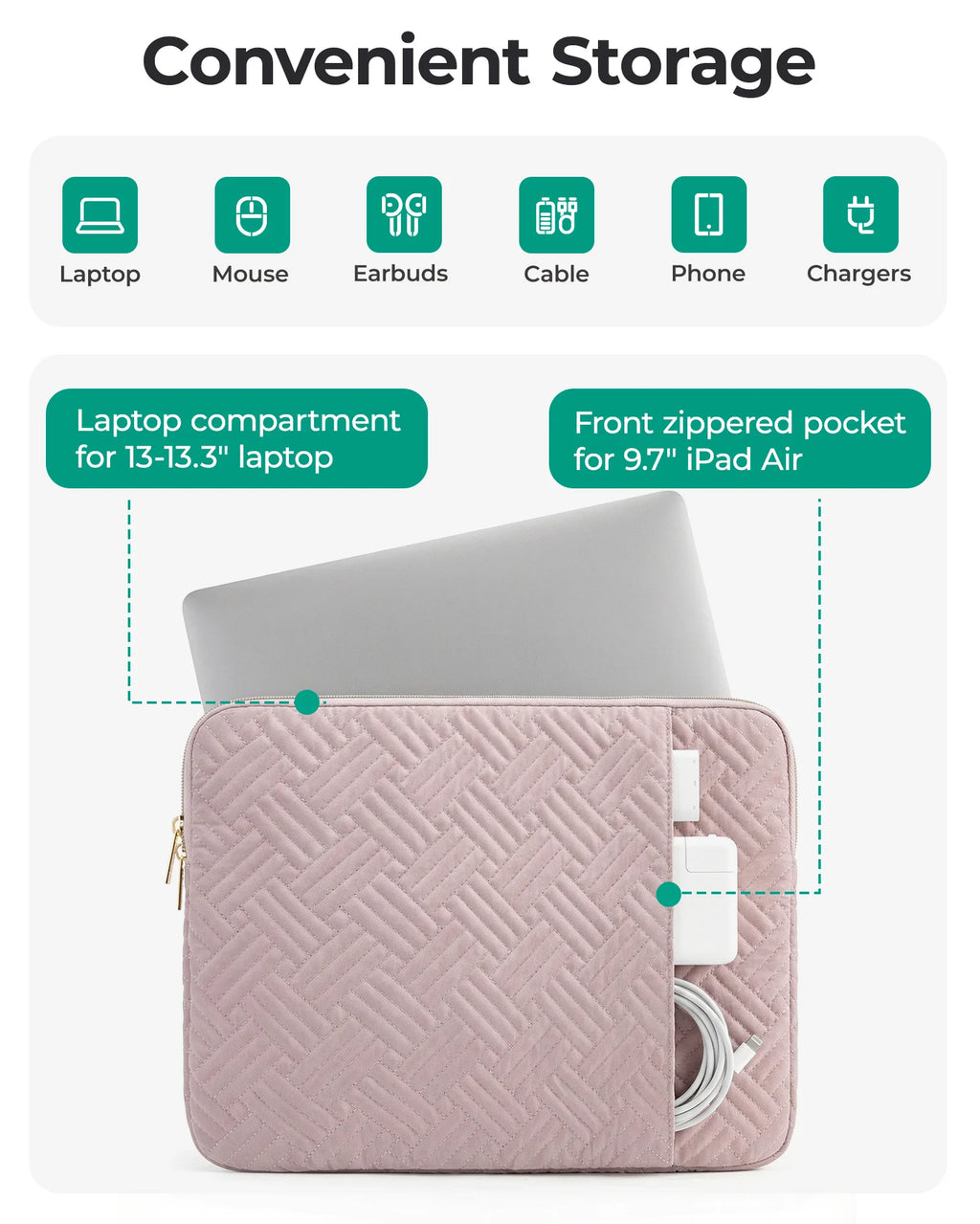 Pochette ordinateur 13,3 pouces matelassée à poche avant zippée