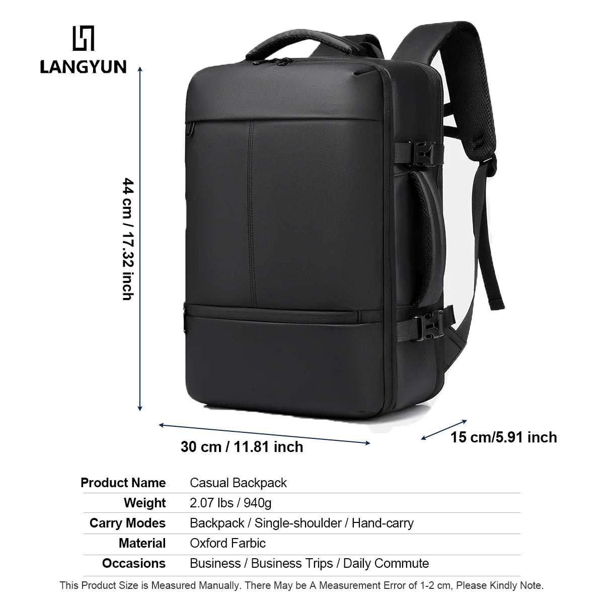 Sac à dos ordinateur 17 pouces extensible de 20 à 30 L, sangle valise