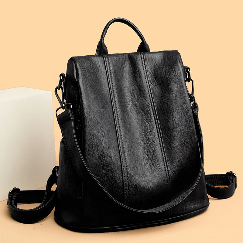 Sac à dos ordinateur cuir de mouton femme, bandoulière amovible