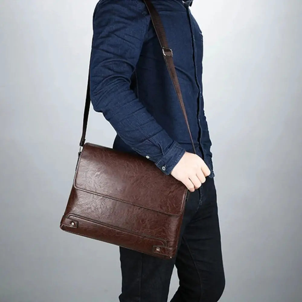 Sac ordinateur homme, besace à rabat 12 pouces effet cuir vieilli