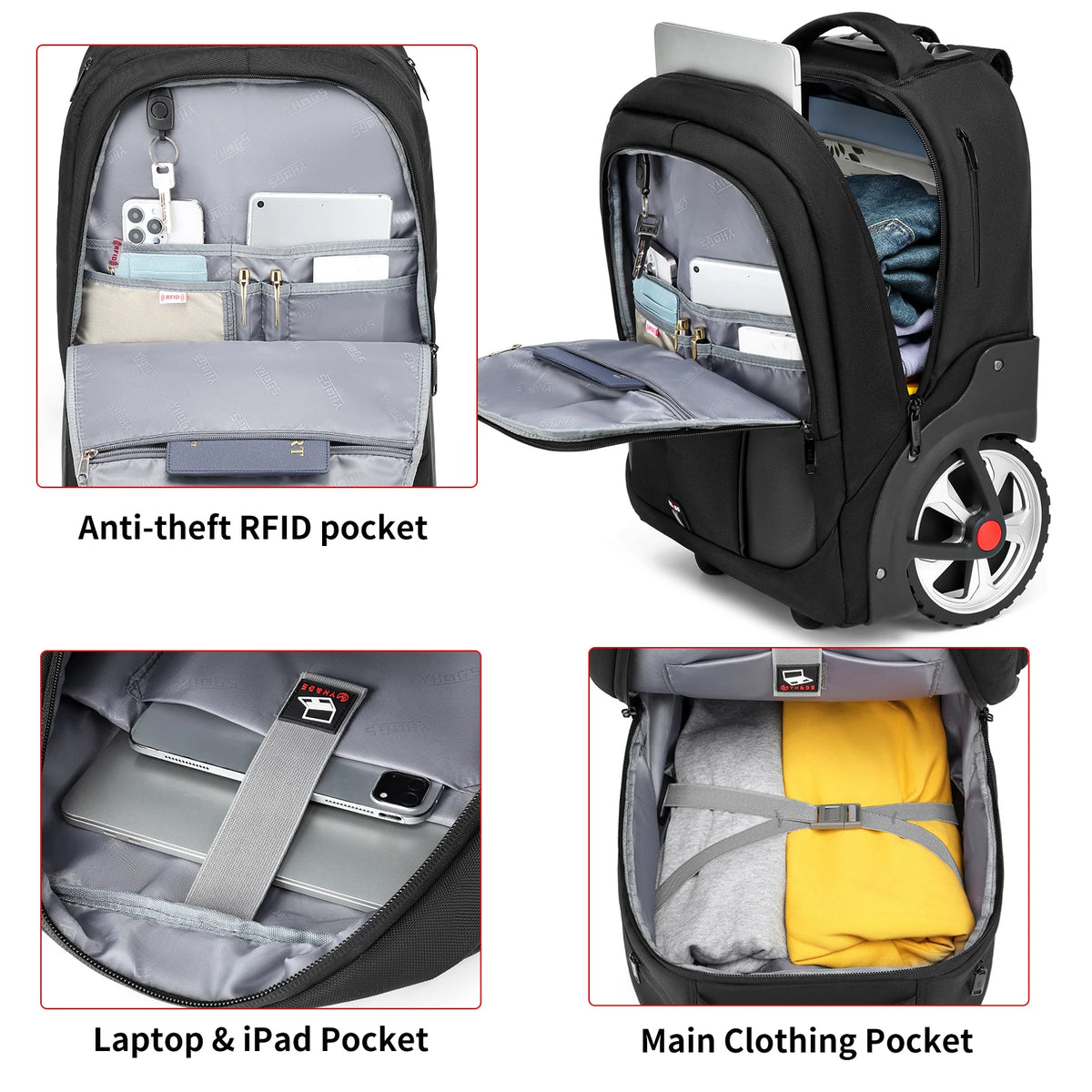 Sac à dos ordinateur à roulettes 50 L en oxford, grandes roues