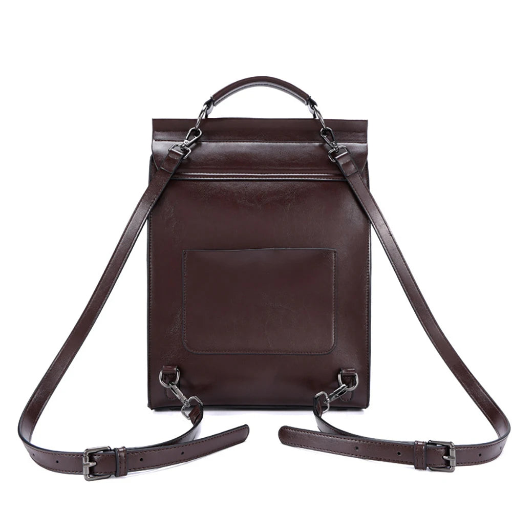 Sac à dos ordinateur cuir femme, cartable à rabat et deux boucles