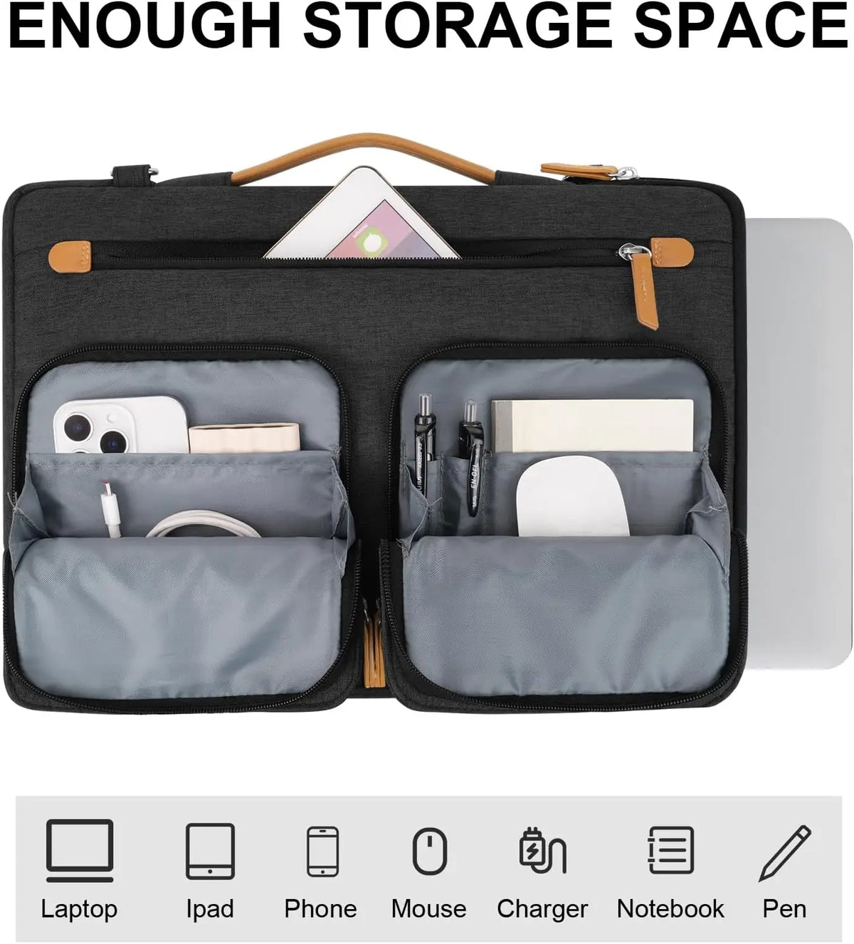 Pochette ordinateur 15,6 pouces matelassée à poignée et bandoulière
