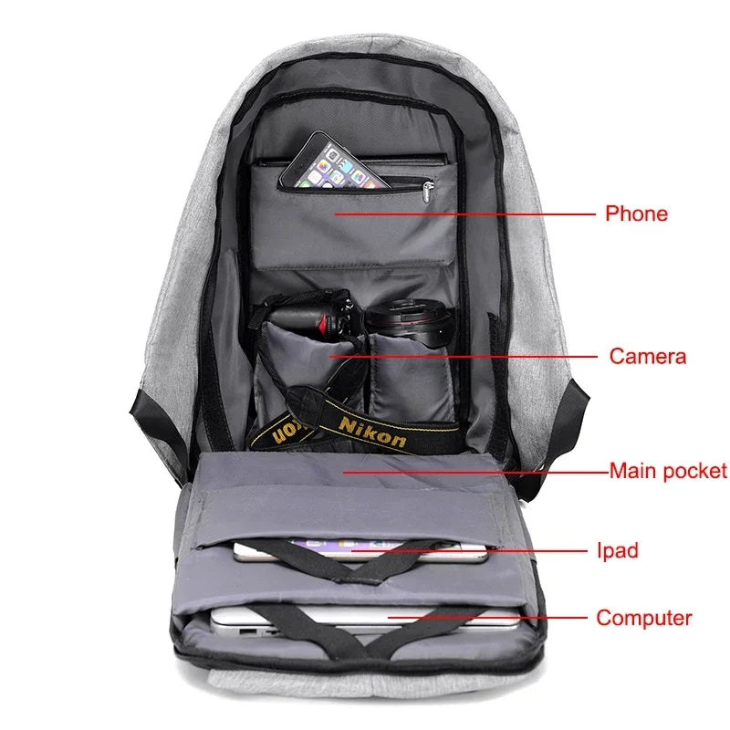 Sac à dos ordinateur antivol 15,6 pouces, bande réfléchissante