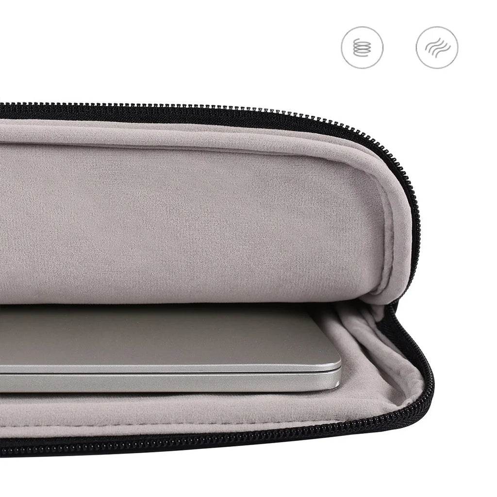 Pochette ordinateur simili cuir matelassé noir, poignée et poche