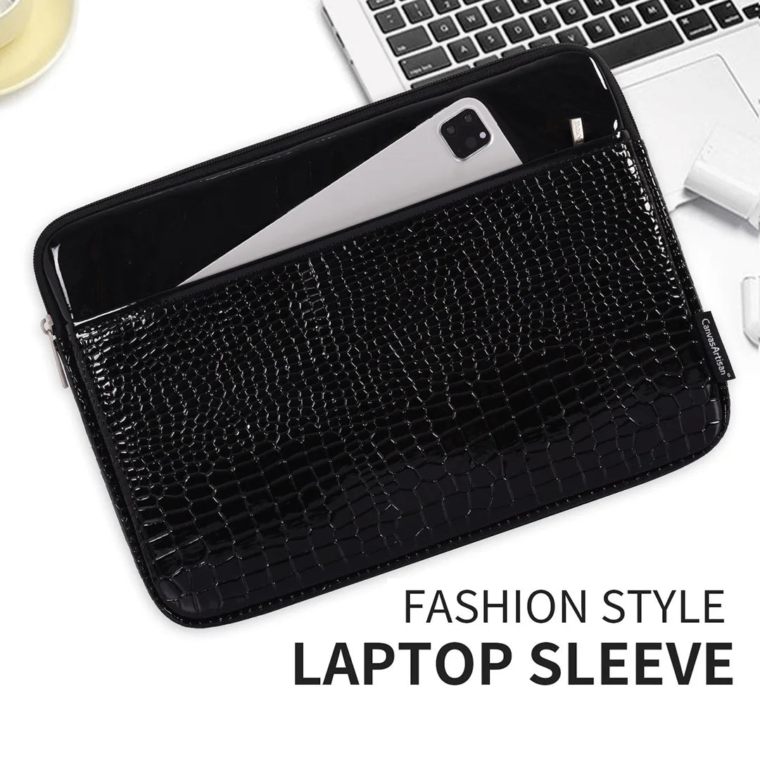 Pochette ordinateur effet croco verni, poche avant pour tablette