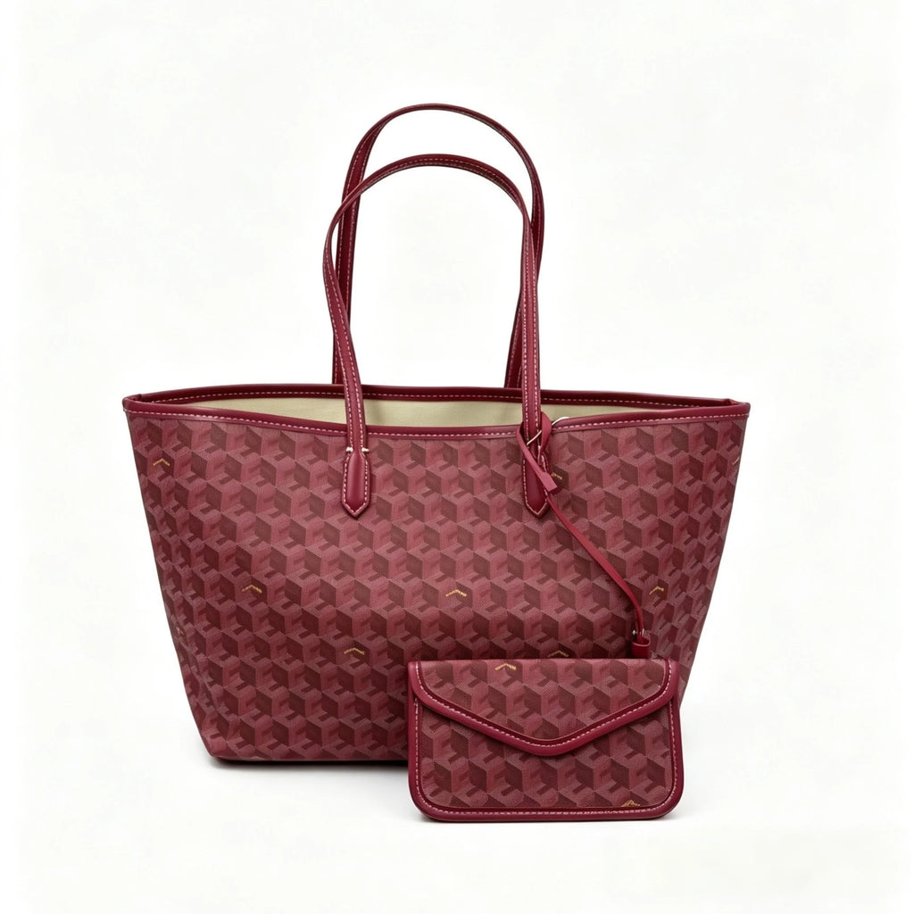 Sac ordinateur femme cabas imprimé géométrique et sa pochette