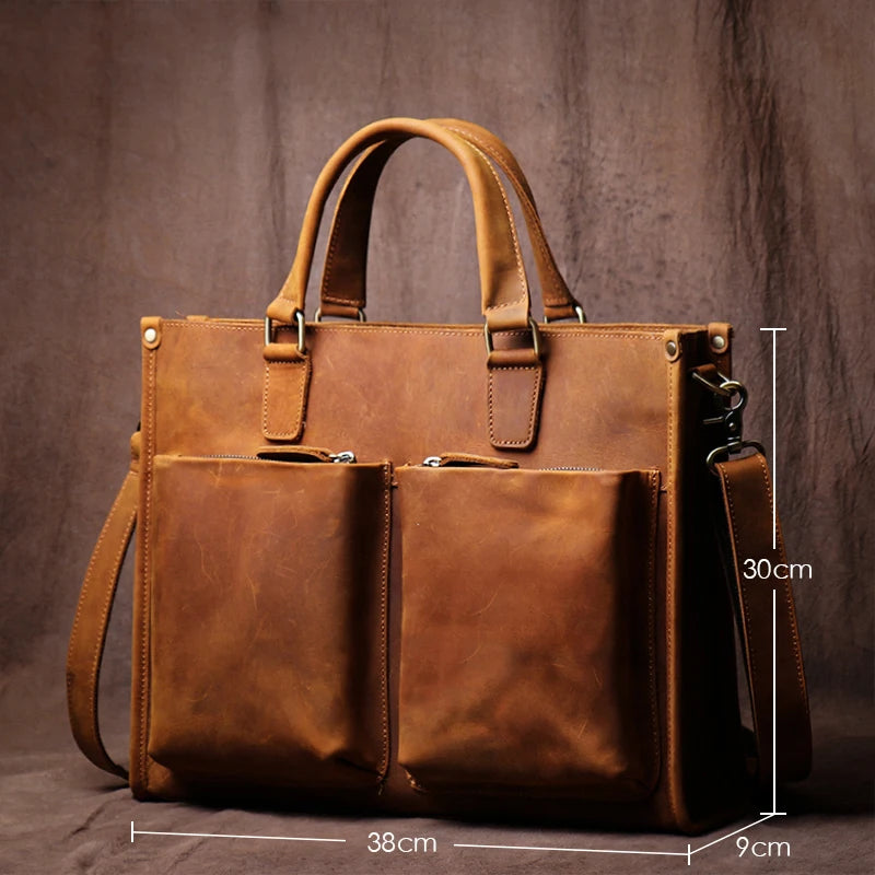 Sacoche ordinateur cuir homme 14 pouces à deux poches zippées