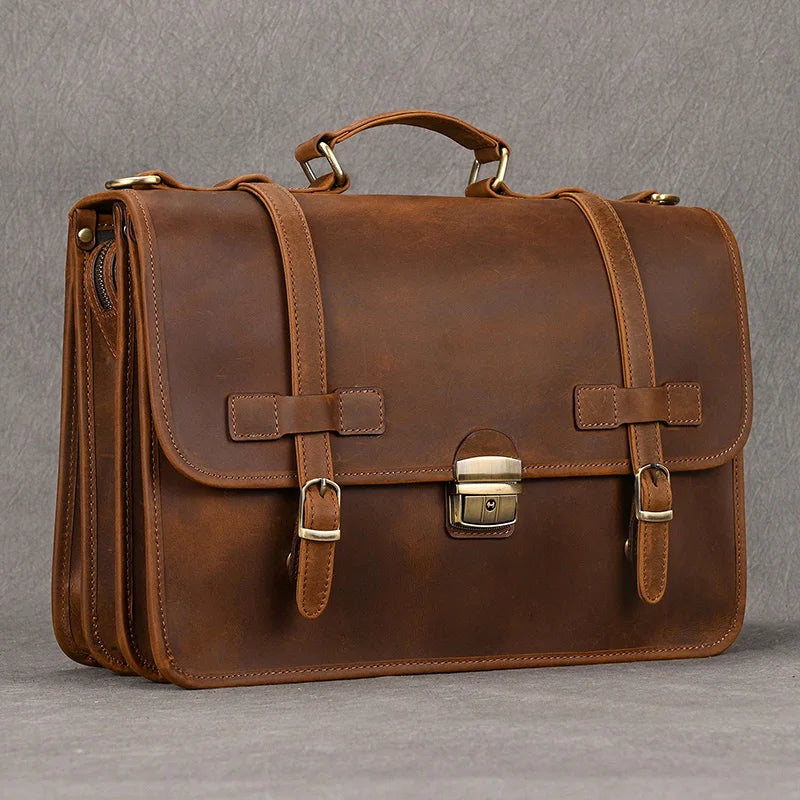 Sacoche ordinateur cuir homme, cartable doublé cuir à soufflets