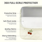 Pochette ordinateur femme matelassée brodée de cerises, 11 à 16 pouces