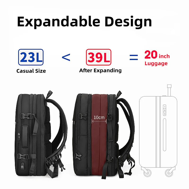 Sac à dos ordinateur USB extensible 23 à 39 L, 17 pouces