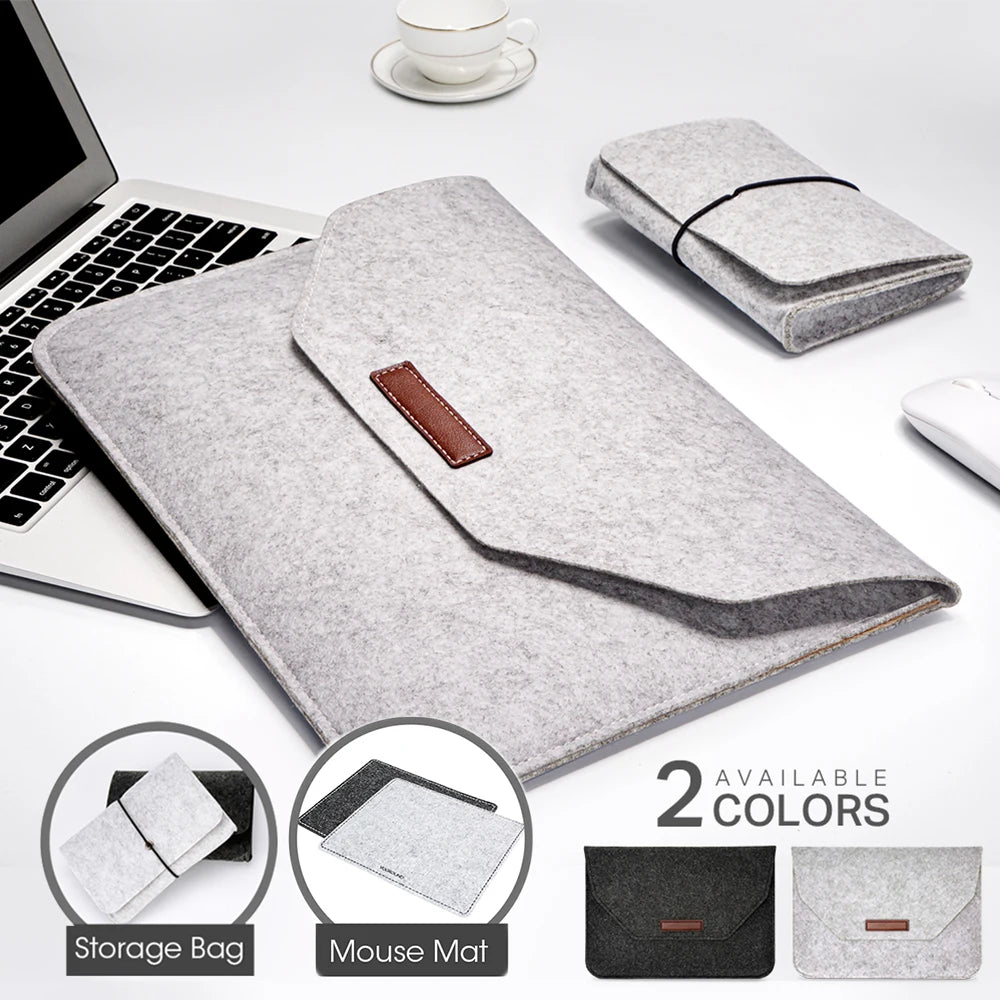 Pochette ordinateur compartiment en feutrine, rabat à scratch