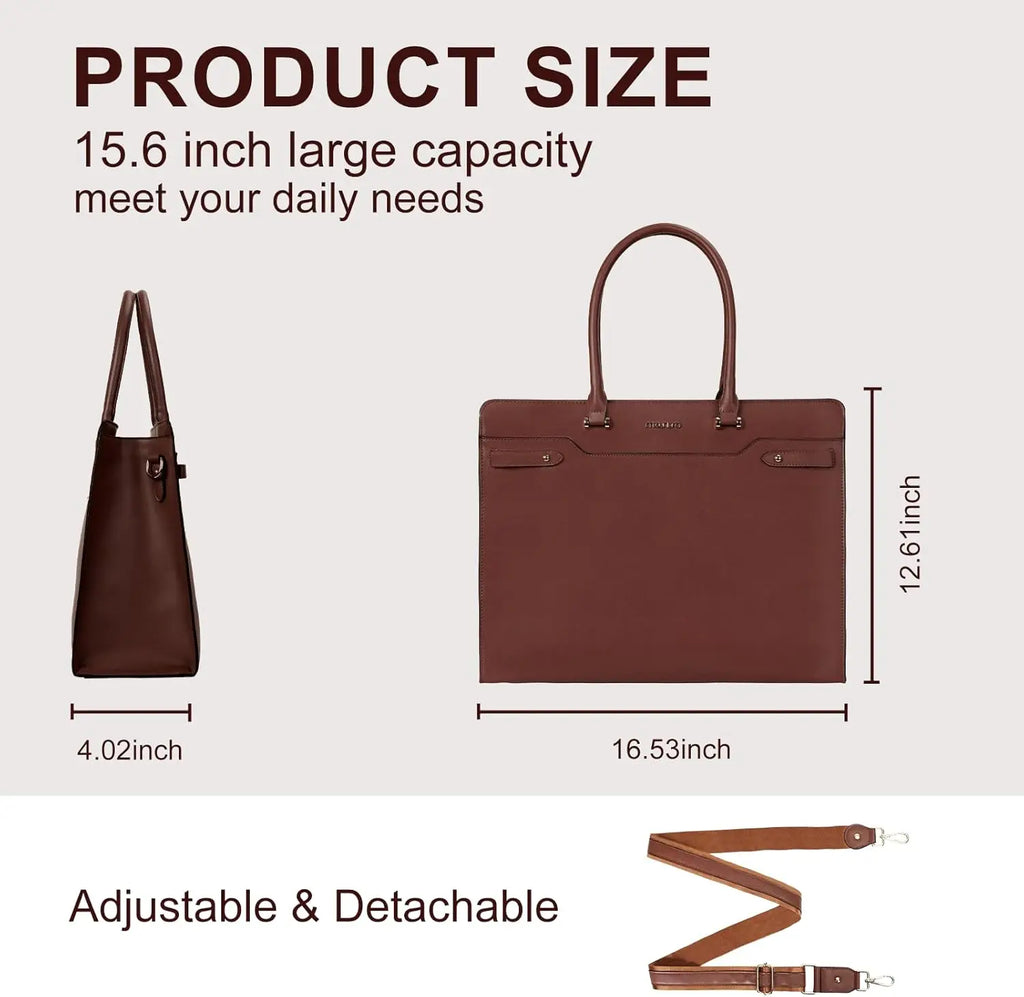 Sac ordinateur femme 15,6 pouces, cabas en simili cuir marron