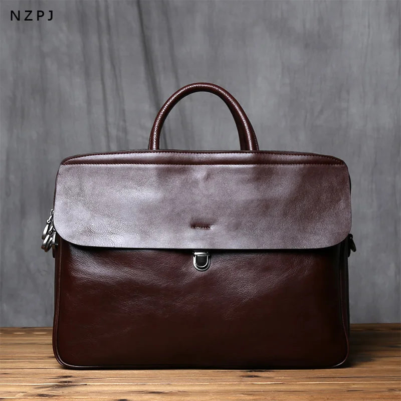 Sacoche ordinateur cuir homme 16 pouces à rabat, double compartiment