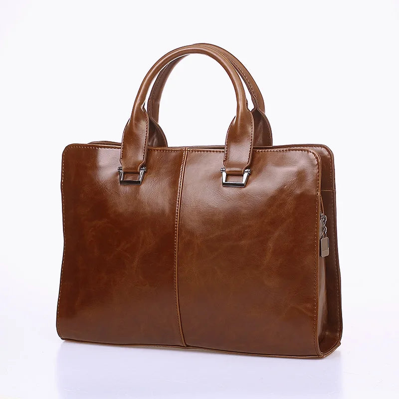 Sacoche ordinateur homme en simili cuir ciré, noir ou marron