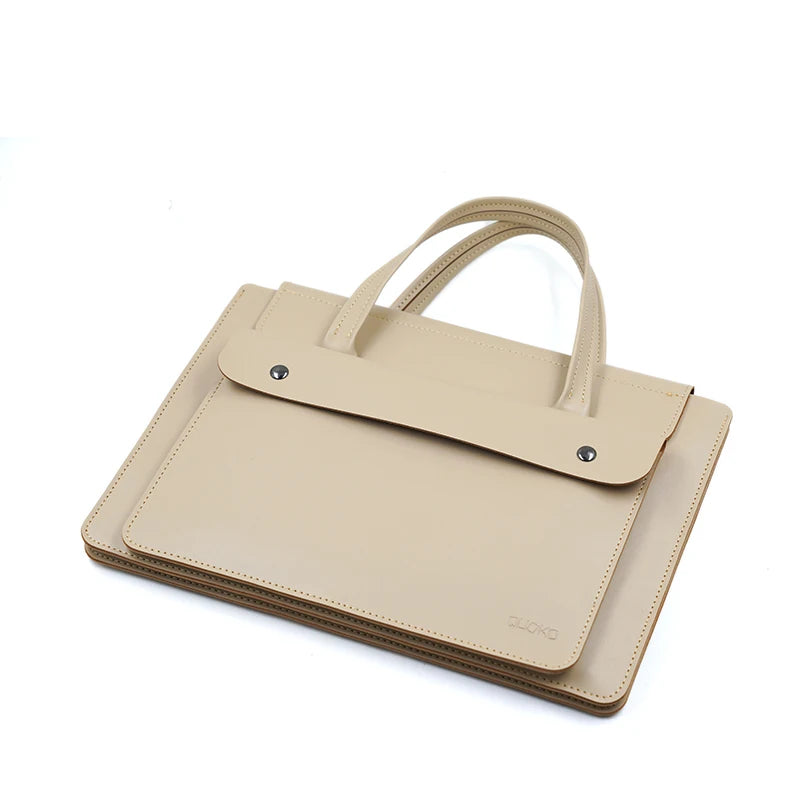 Pochette ordinateur simili cuir à poignées et double poche