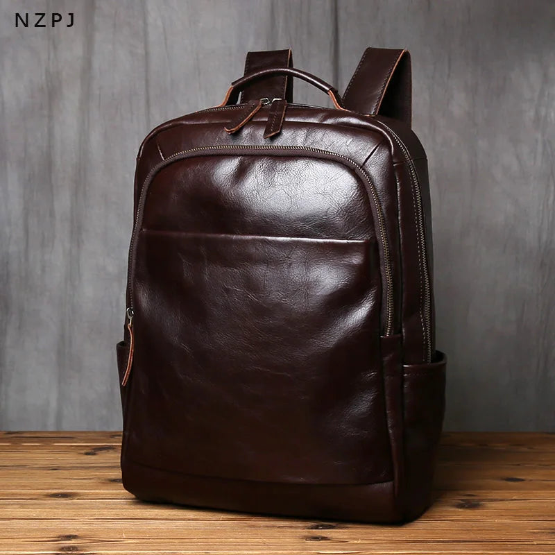 Sac à dos ordinateur cuir de vache 16 pouces, poches latérales