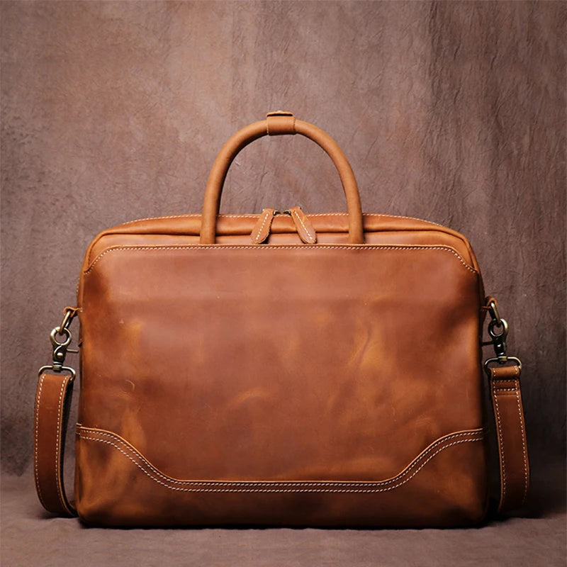 Sacoche ordinateur cuir homme 16 pouces en cuir ciré vintage