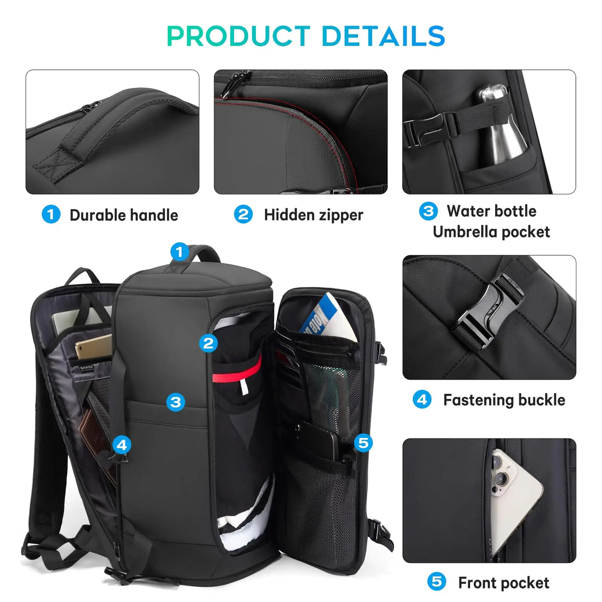 Sac à dos ordinateur 15,6 pouces 40 L, chaussures et linge à part