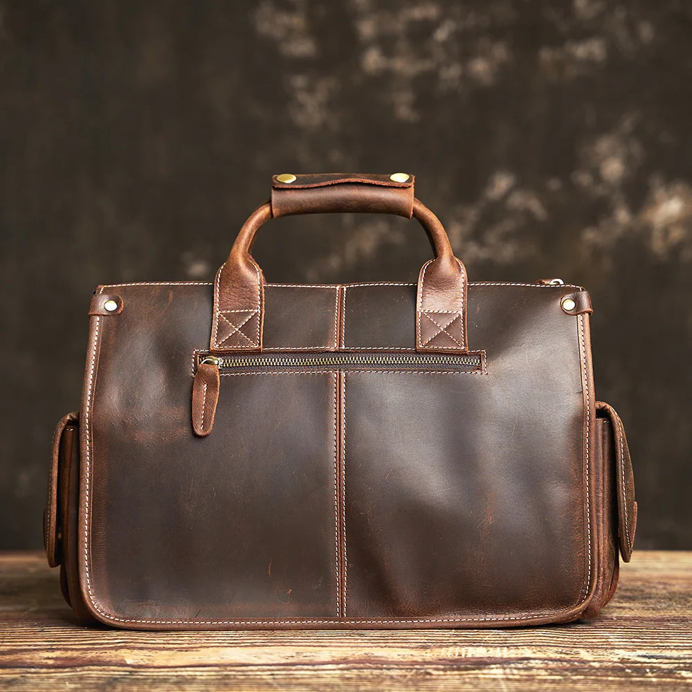 Sacoche ordinateur cuir homme 14 pouces à poches rabat, bandoulière