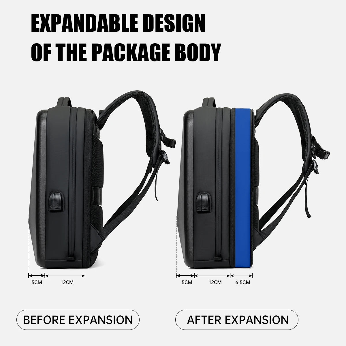 Sac à dos ordinateur coque rigide, cadenas à code et port USB