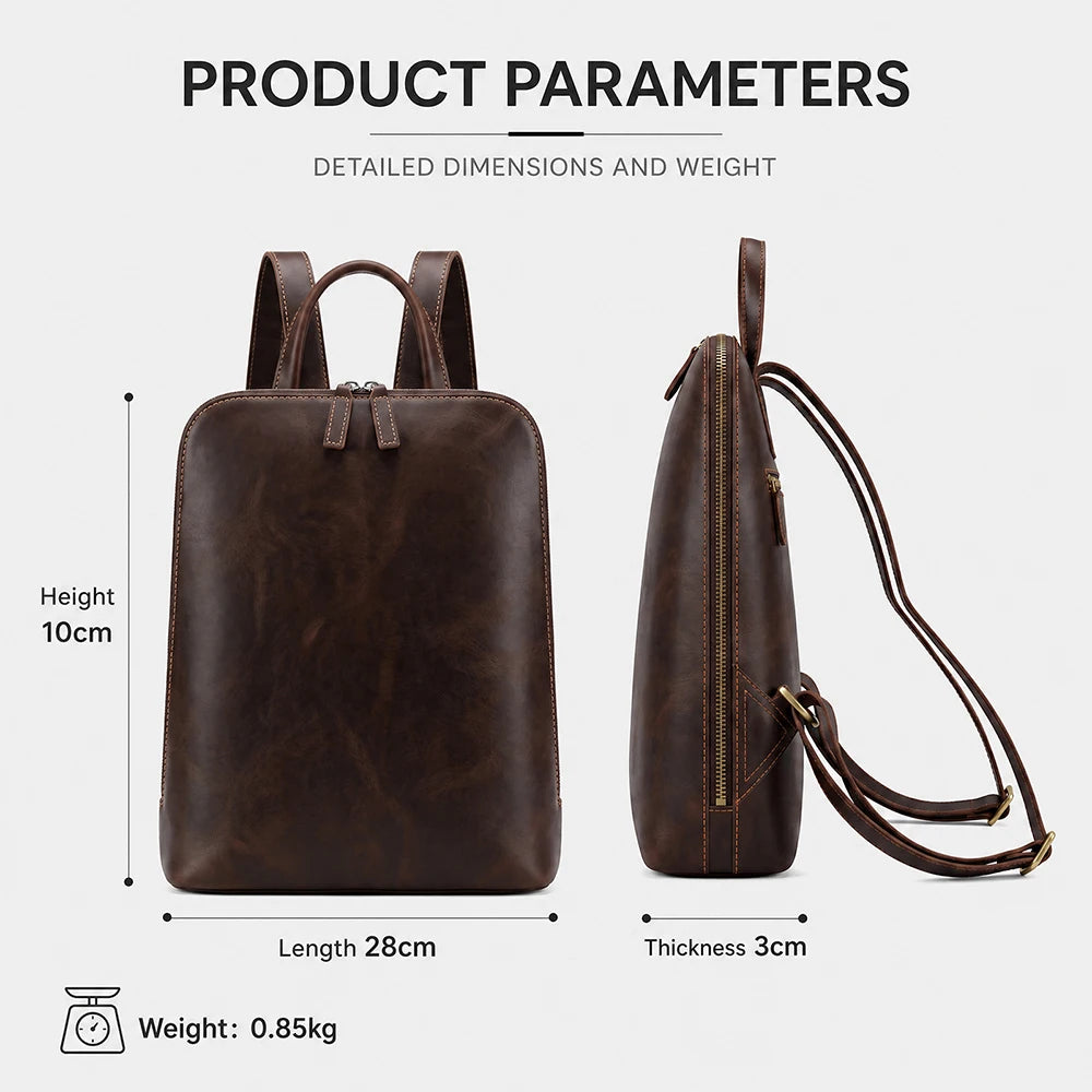 Sac à dos ordinateur cuir femme 13 pouces, cuir de vache patiné