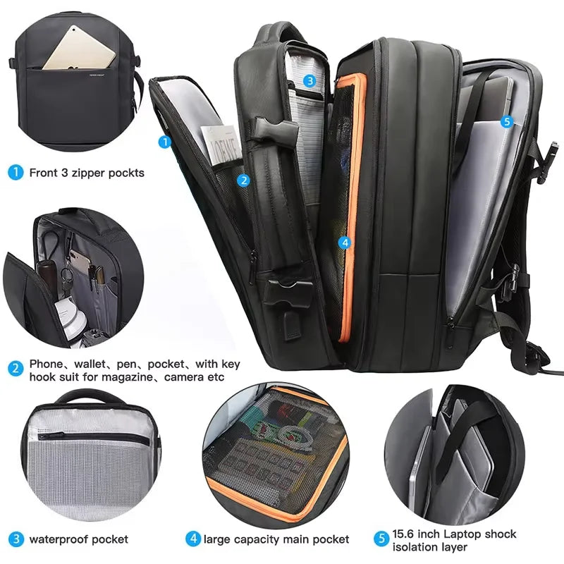 Sac à dos ordinateur homme de voyage, extensible de 22 à 35 litres