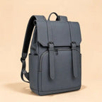 Sac à dos ordinateur homme à rabat et sangles, simili cuir gris