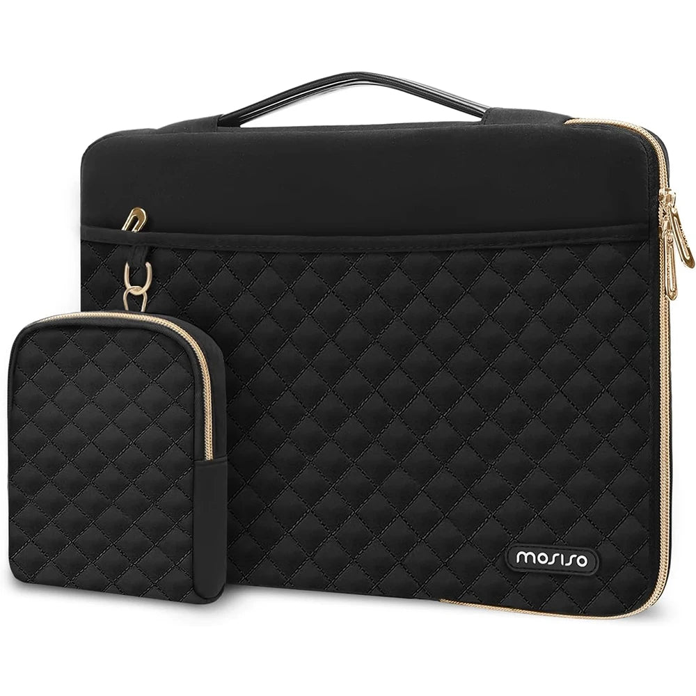 Pochette ordinateur matelassée en losanges, zips dorés